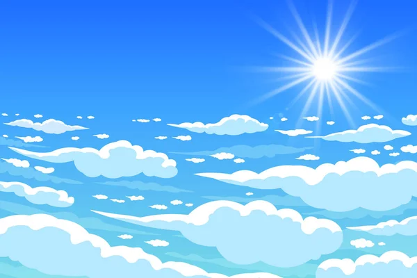 Небо Облачный День Сияющее Солнце Векторный Фон Неба — стоковый вектор