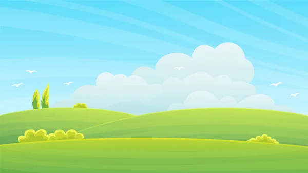 Taze yeşil tepeler Gökyüzü ve arka planda bulutlar