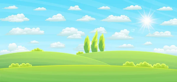 Fresche Colline Verdi Con Cielo Nuvole Sullo Sfondo — Vettoriale Stock