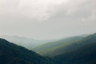 Bulutlu günlerde yağmur ormanı dağları. Yağmur mevsimi