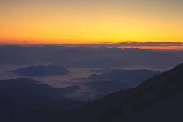 Пейзаж Видом Горы Утренним Туманом Восходе Солнца — стоковое фото