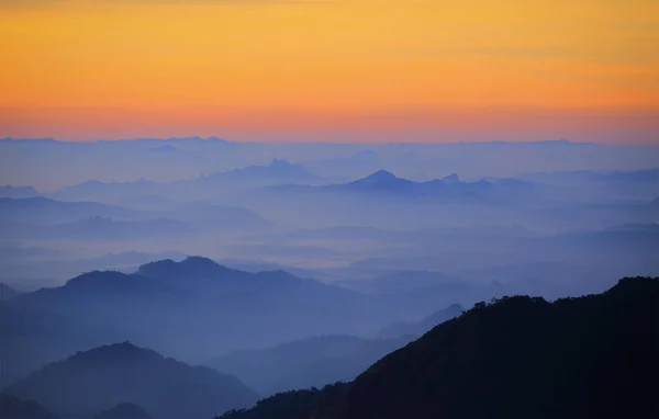 Mountain View Morning Background Orange Sky — Stock Photo, Image