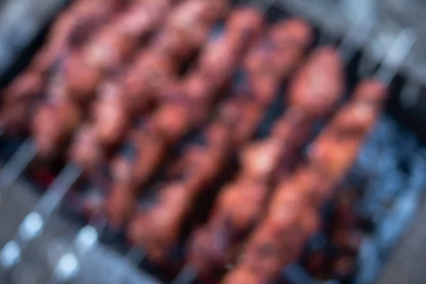 Gebratenes Fleisch Spieße Mit Zwiebeln Spieß Auf Dem Grill — Stockfoto