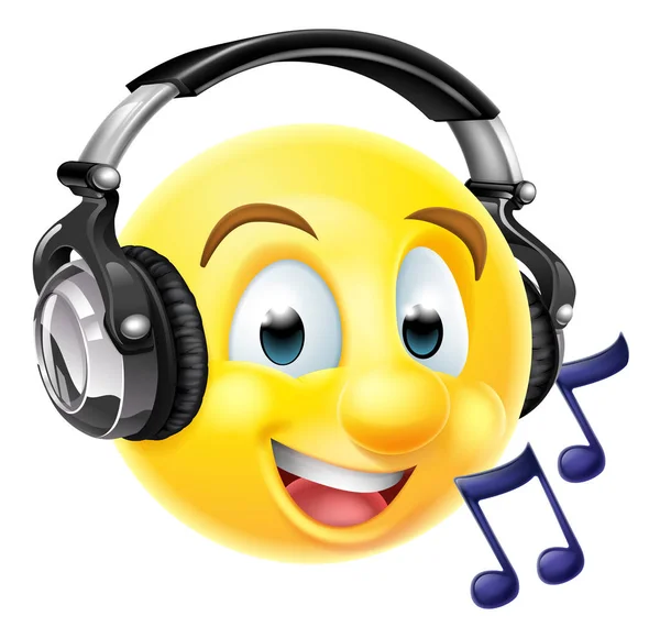 Music Emoji Emoticon Wearing Headphones — Stock Vector
