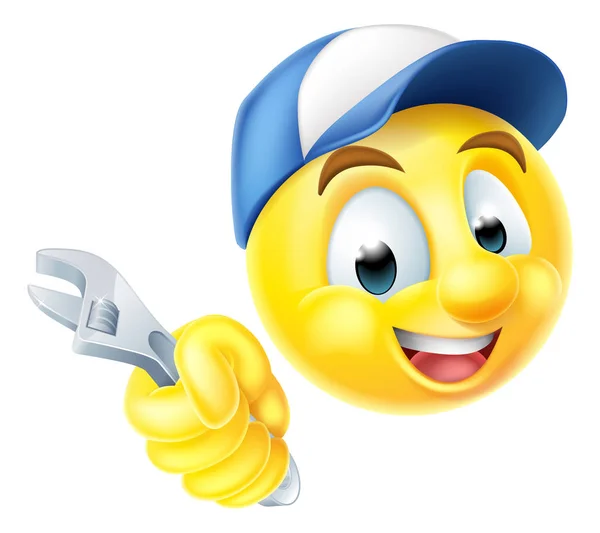 Emoticono mecánico de fontanero Emoji con llave — Vector de stock