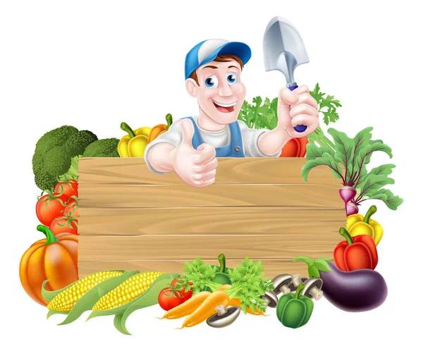 Gardener and Vegetables Sign — Stock Vector