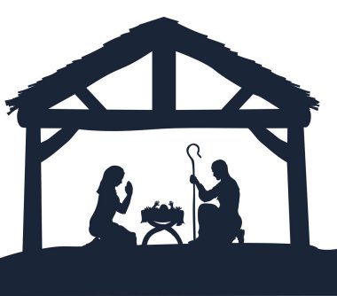 İsa'nın doğuşu Noel sahne Silhouettes