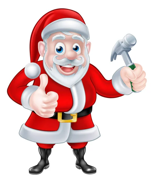 Cartoon Santa Thumbs Up en bedrijf vork — Stockvector