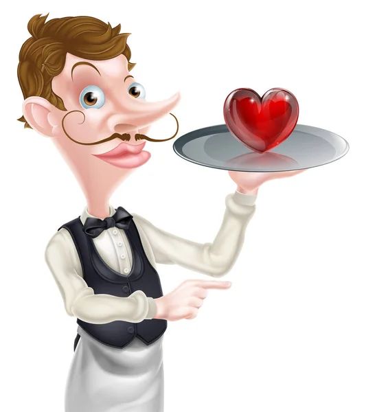 Heart Waiter Pointing — Stock Vector