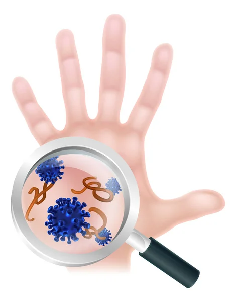 Увеличительная концепция вируса бактерий стеклянной руки — стоковый вектор