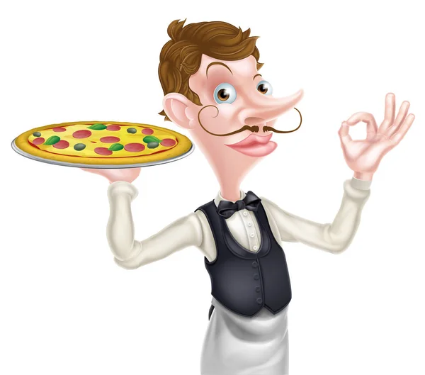Cameriere pizza segno perfetto — Vettoriale Stock