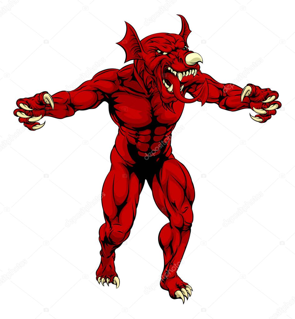A ferocious Welsh red dragon character, the symbol of Wales