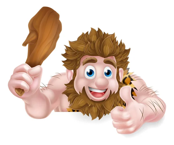 Desenhos animados Caveman polegares para cima sinal — Vetor de Stock