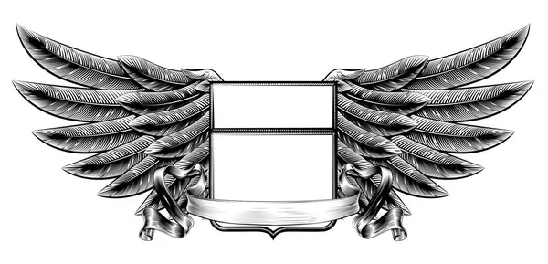 Ξυλογραφία φτερωτό ασπίδα banner — Διανυσματικό Αρχείο