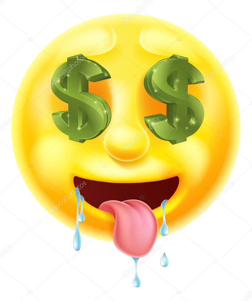 Dollar sign eyes drooling emoticon emoji character icon