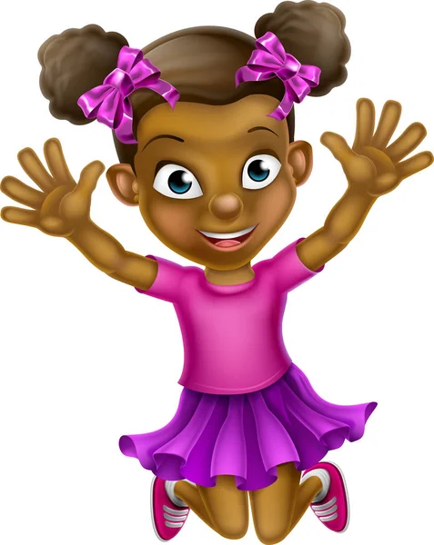Feliz dibujos animados chica negra saltando — Vector de stock