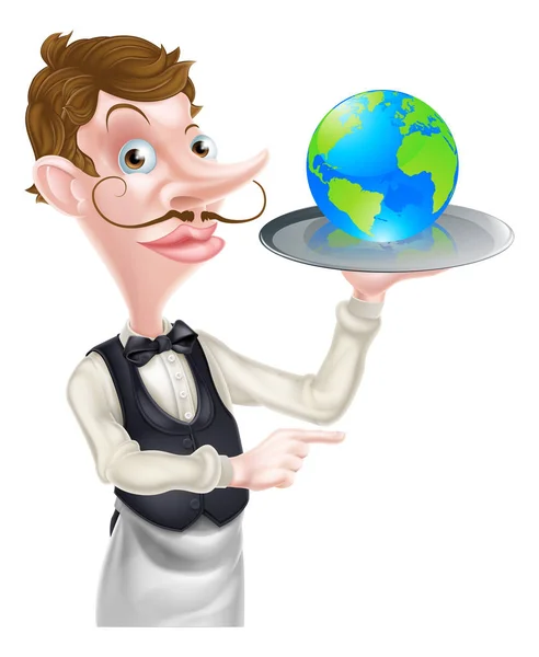 Globe Waiter Pointing — Stock Vector