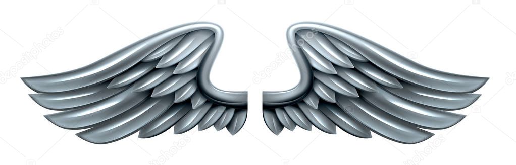 A pair of silver steel shiny metal wings design