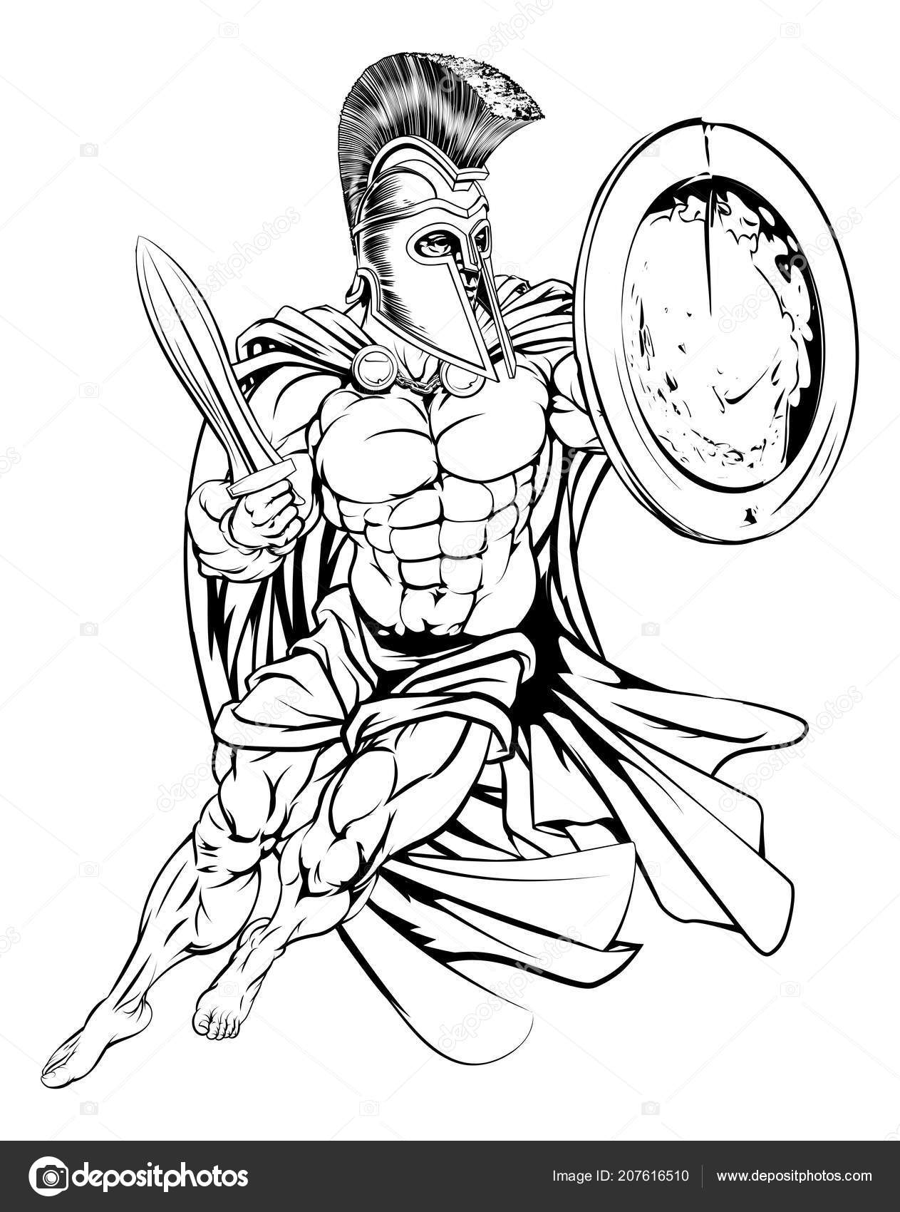 Spartan warrior drawing Royalty Free Vector Image