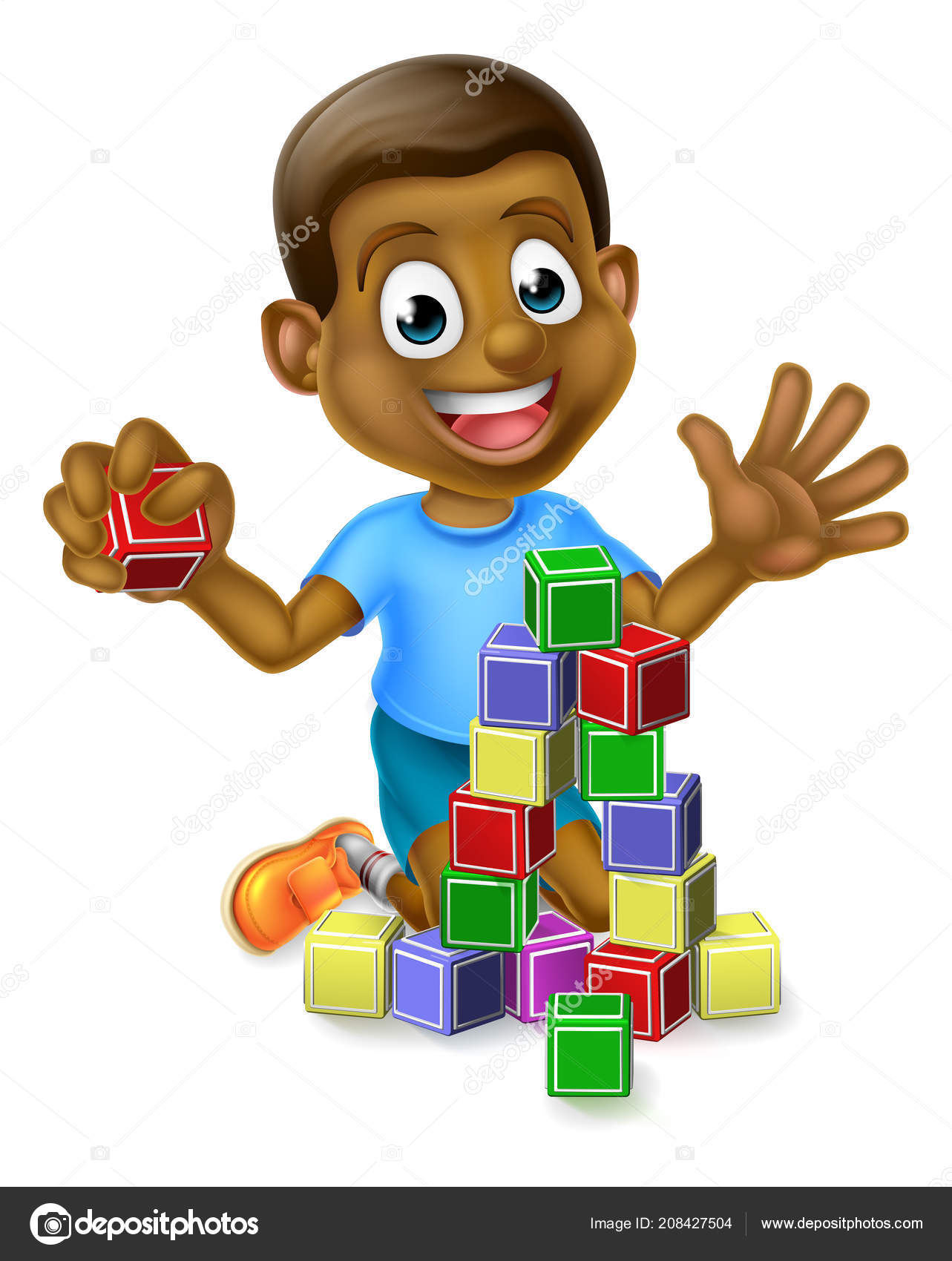 Cartoon boy playing with building blocks Vector Image