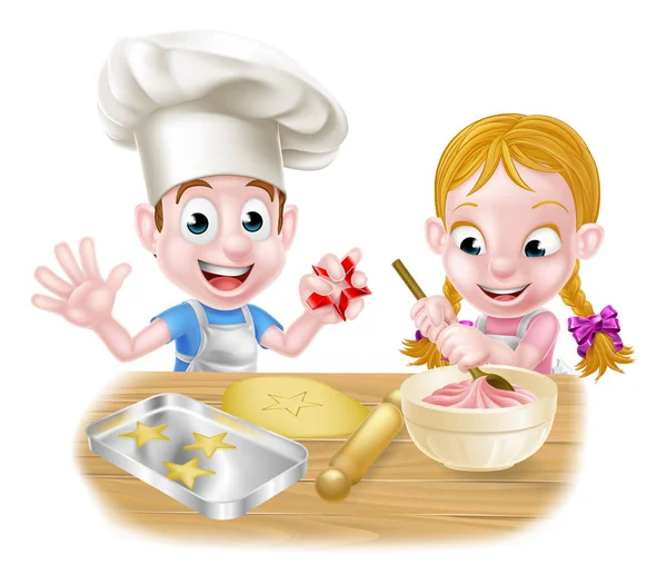 Niños Baking Graphic — Archivo Imágenes Vectoriales