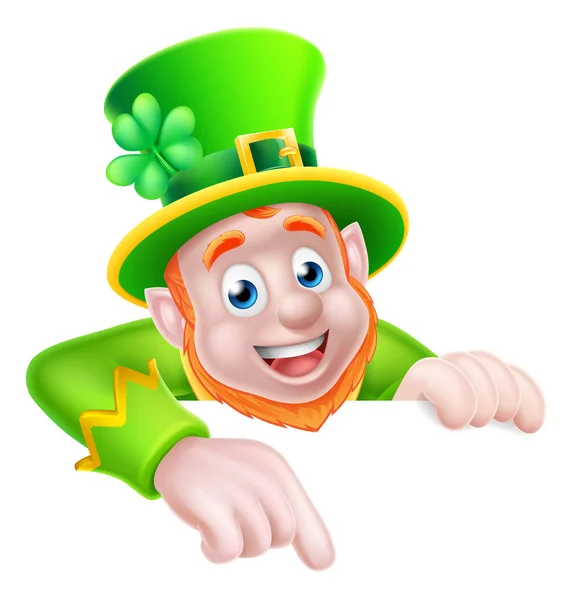 Jour de St Patricks Cartoon Leprechaun Pointing — Image vectorielle