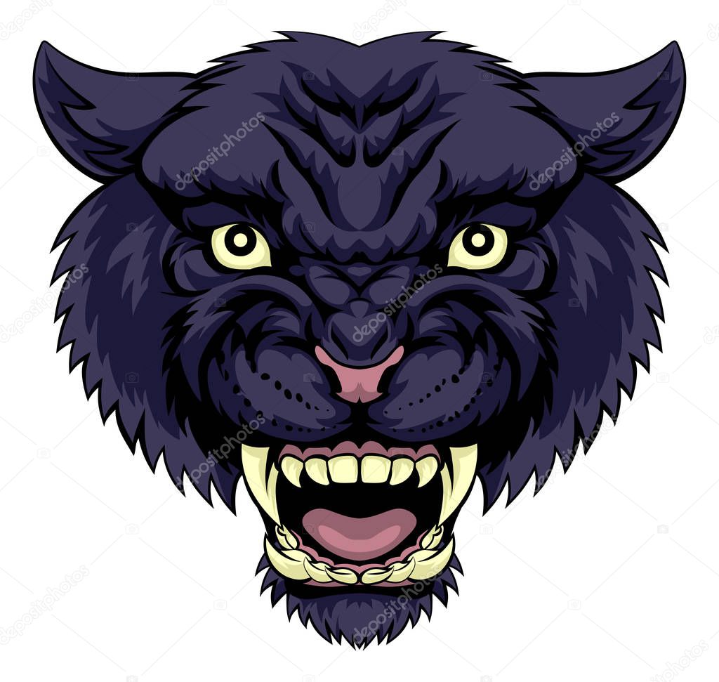 An illustration of a mean powerful black panther animal face