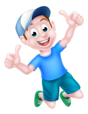 Çizgi filmci çocuk başparmağını kaldırıyor.