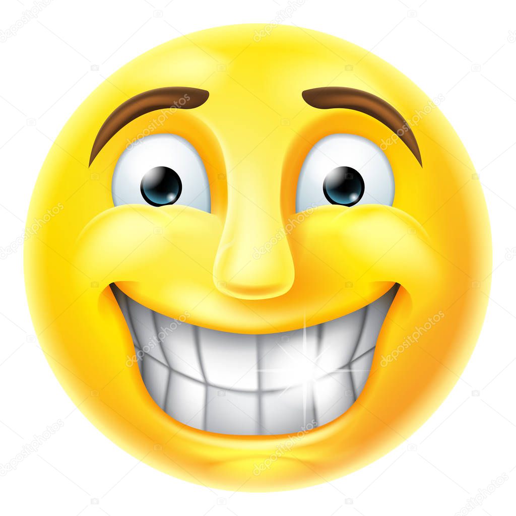 A smiling cartoon emoji emoticon smiley face character