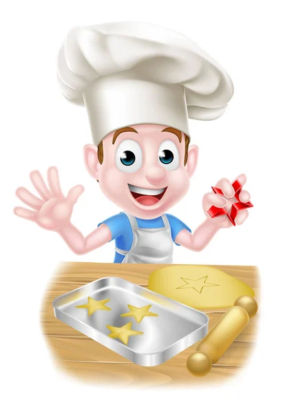 Cartoon Chef Boy bakken — Stockvector