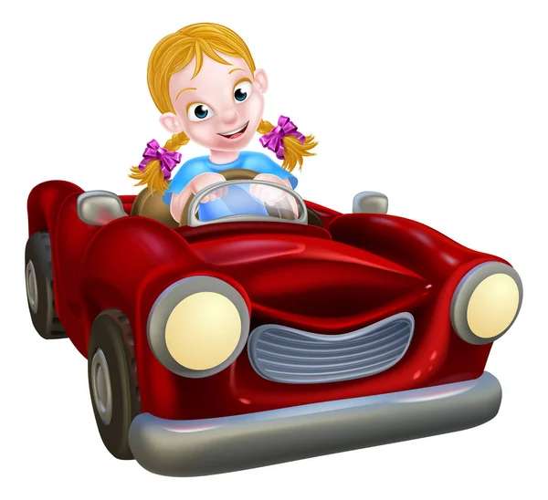 Cartoon Girl Driving Car — Stock Vector