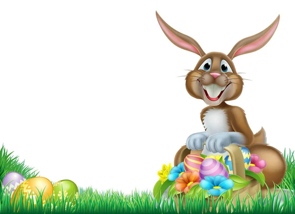 Conejo de caza de huevos de Pascua de dibujos animados — Archivo Imágenes Vectoriales