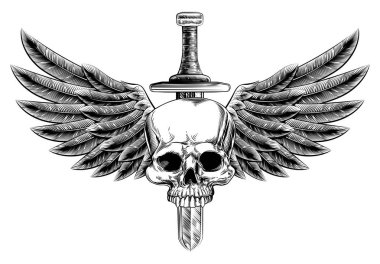 Gravür kanatlı kafatası kılıç Insignia
