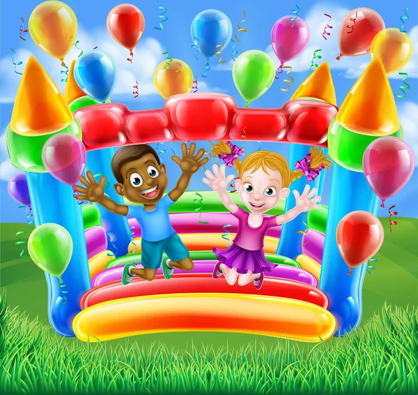 Kids Jumping on Bouncy Castle — Stock Vector