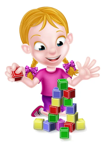 Dívka si hraje s stavební bloky — Stockový vektor
