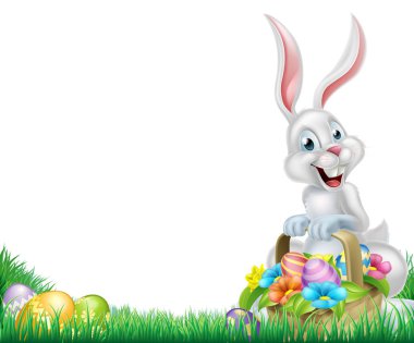 Çizgi film beyaz Paskalya Bunny yumurta sepeti