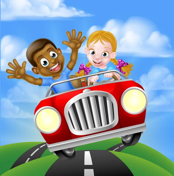 Gyerekek, autó vezetés — Stock Vector