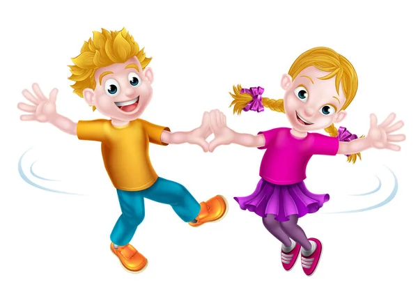 Niños de dibujos animados bailando — Vector de stock