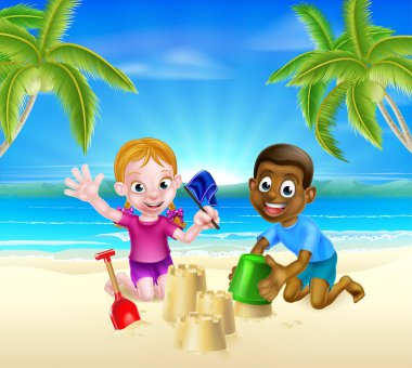 Deniz kenarında oynayan çocuklar