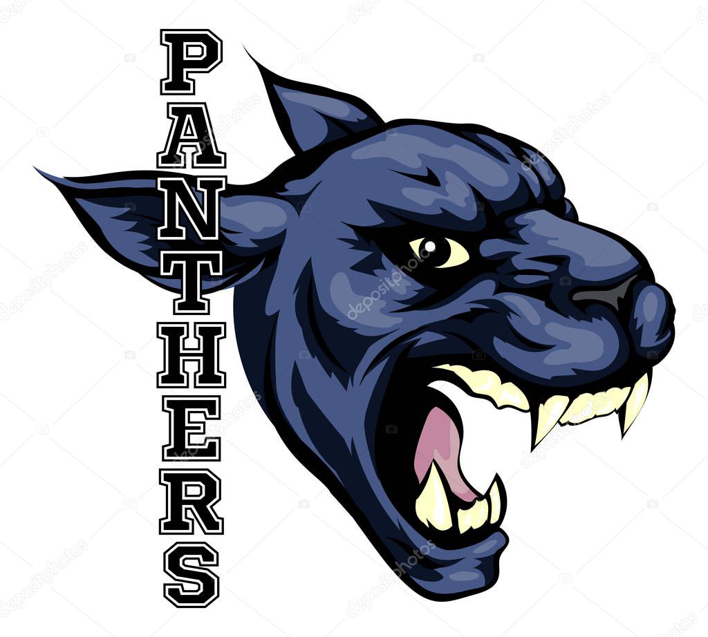 An illustration of a cartoon panther sports team mascot with the text Panthers