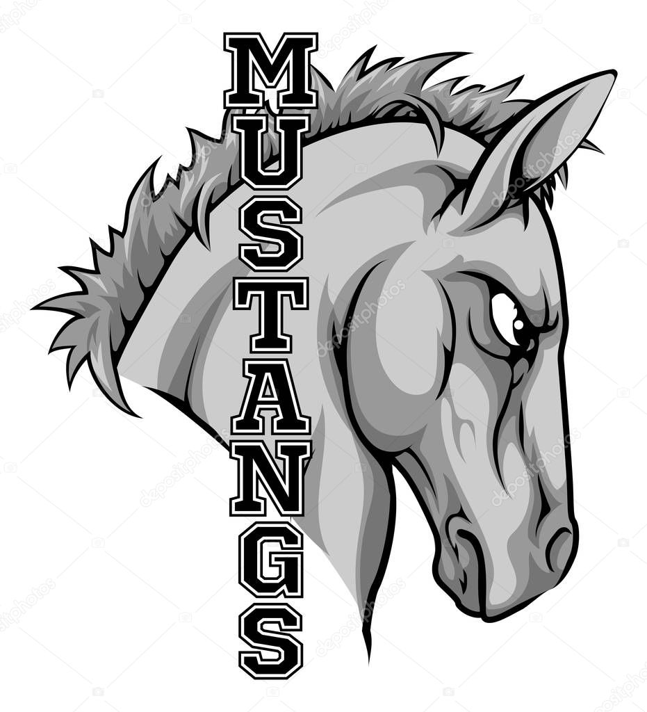 An illustration of a cartoon horse sports team mascot with the text Mustangs