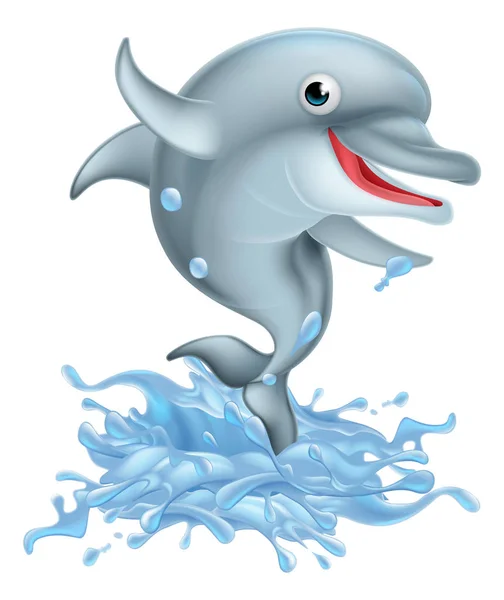 Cartoon Splashing Dolphin — Stock Vector