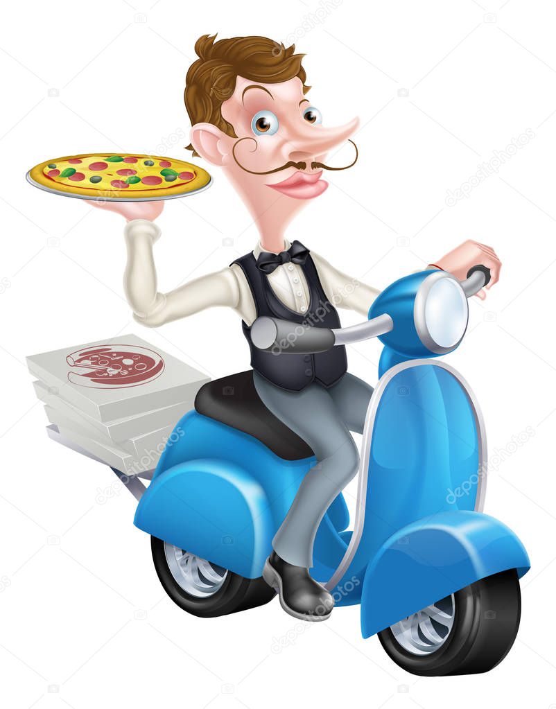 An Illustration of a Chef on Scooter Moped Delivering Pita Kebab