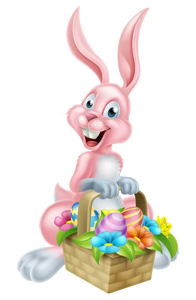 Conejo de Pascua conejo con cesta — Vector de stock