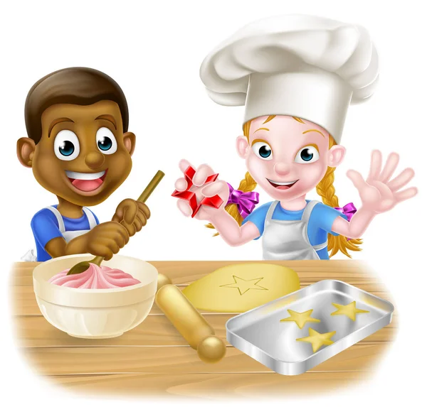 Cartoon Kids Cooking — Stock Vector