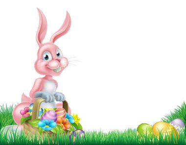 Çizgi film pembe Paskalya Bunny yumurtası avı