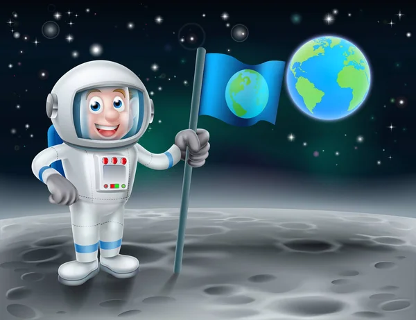 Cartoon-Astronaut auf dem Mond — Stockvektor