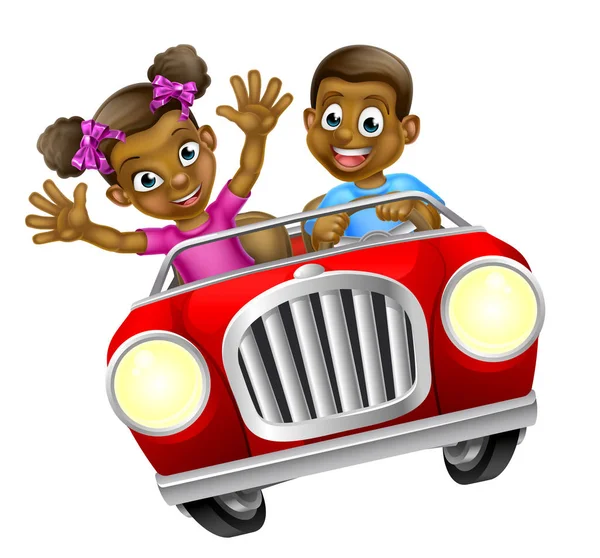 Cartoon Man en vrouw auto rijden — Stockvector