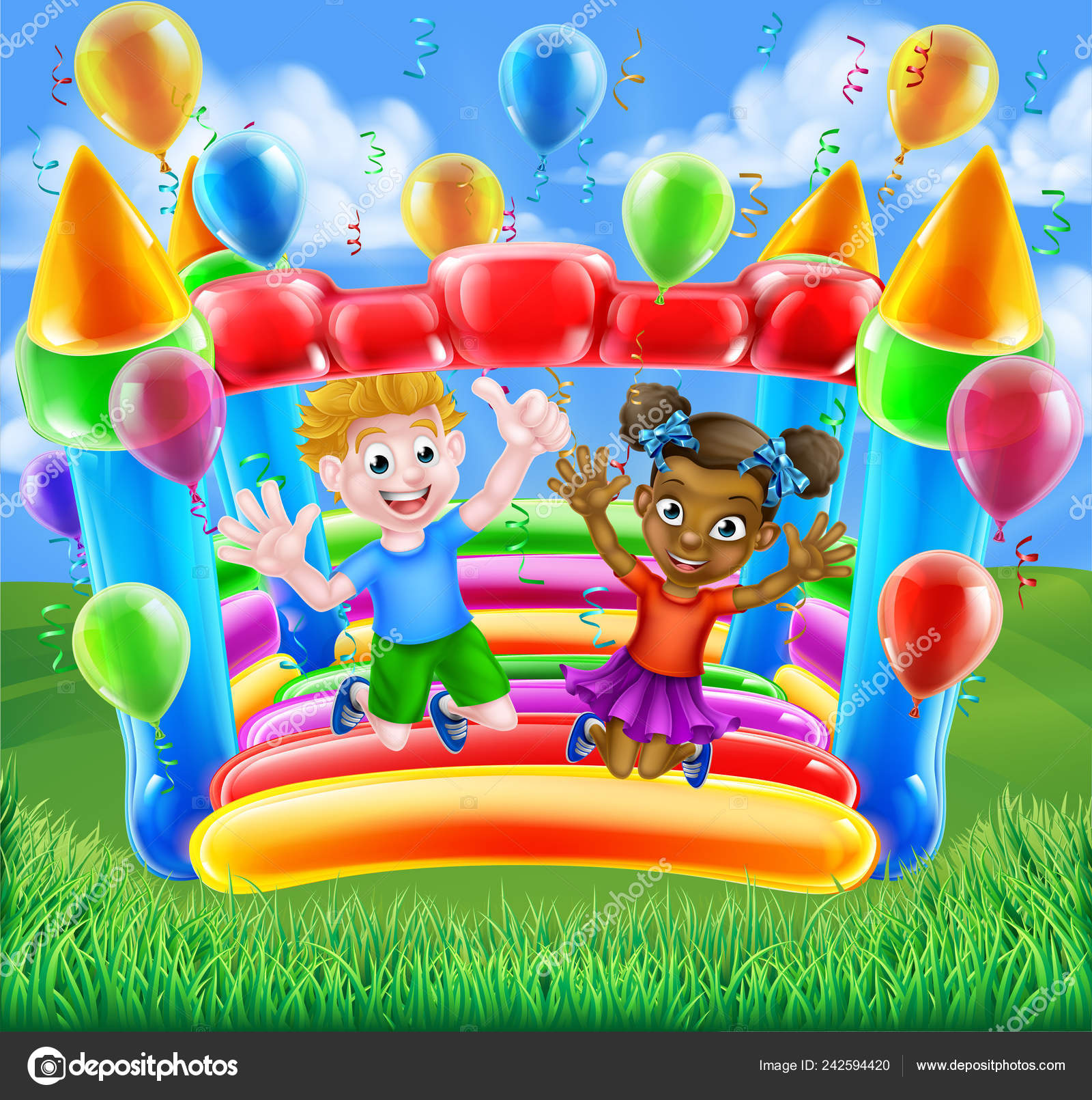 Cartoon Kids Bouncy Castle Stock Vector Image by ©Krisdog #242594420