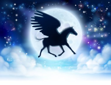 Pegasus flying moon silhouette clipart